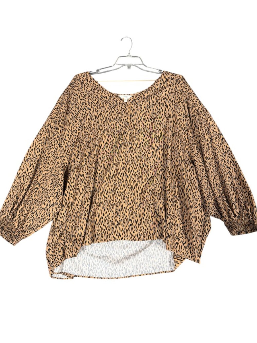 NWT Tara & Sky 3X Leopard Print Rayon Blouse 3/4 Sleeve Elastic Cuff Top
